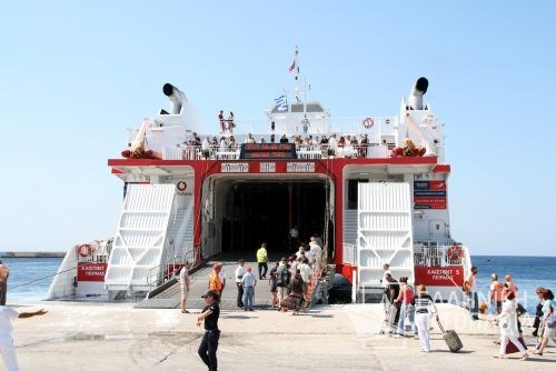 arrival in the port of Tinos