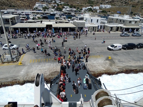 arrival at the port of Mykonos